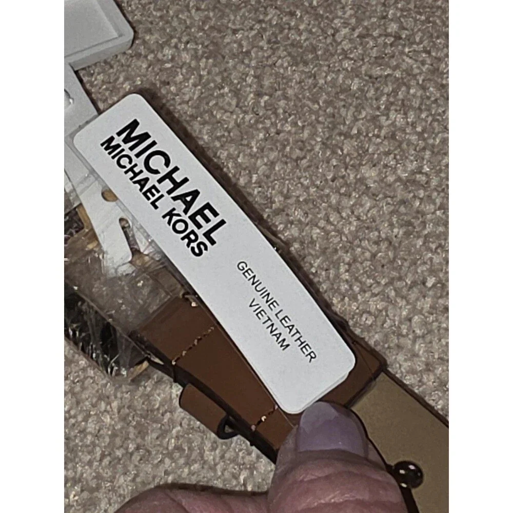 Michael Kors Tan Leather Belt XL Logo Studs Gold Tone Buckle NWT